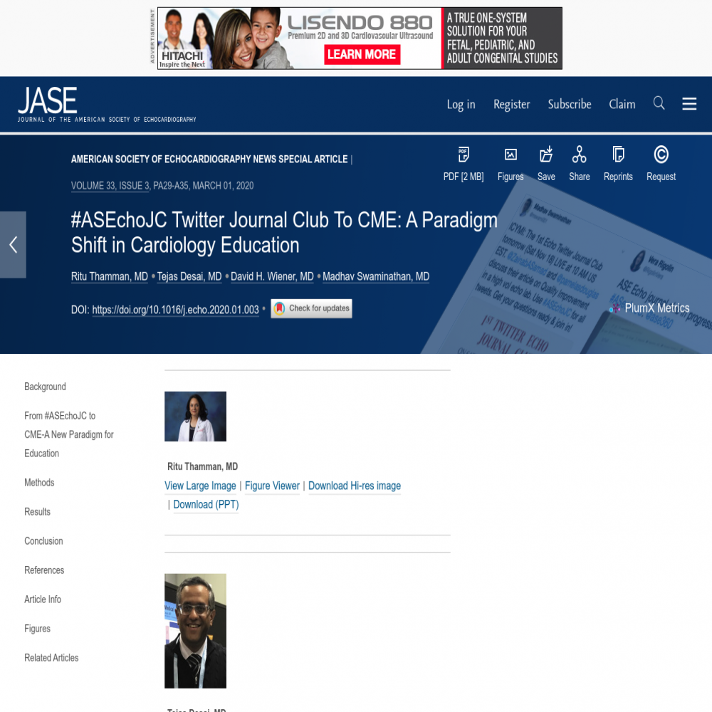 A healthcare social media research article published in Journal of the American Society of Echocardiography (Online), March 1, 2020
